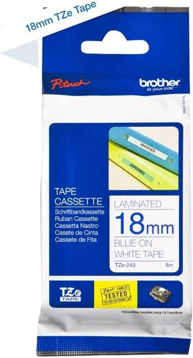 Brother TZE243 Label-Making Tape Blue On White