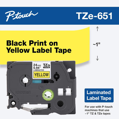 Brother TZE651 Label-Making Tape Black On Yellow Labelling Tapes Brother