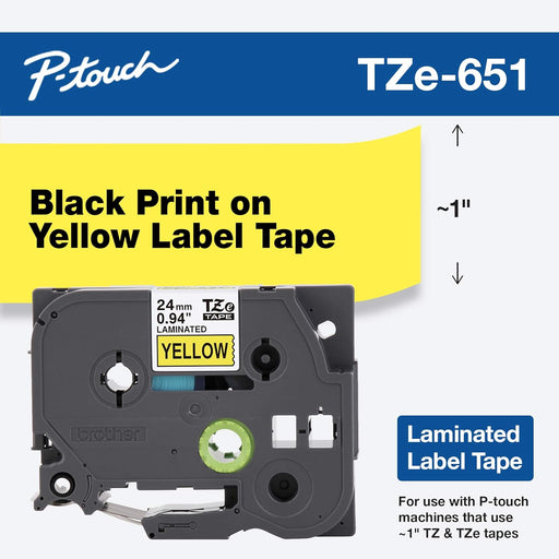 Brother TZE651 Label-Making Tape Black On Yellow