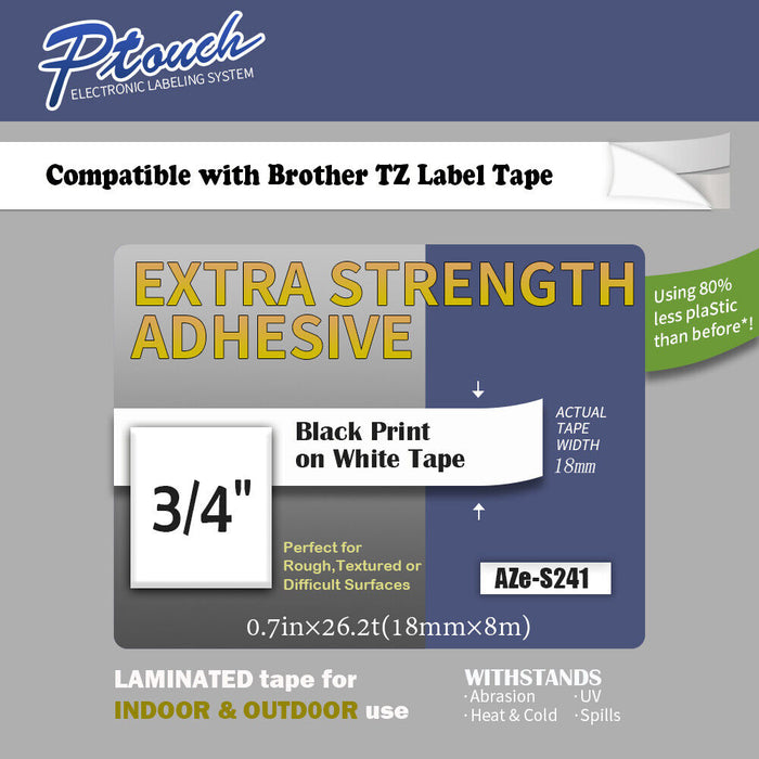 Brother TZES241 Label-Making Tape Black On White TZ