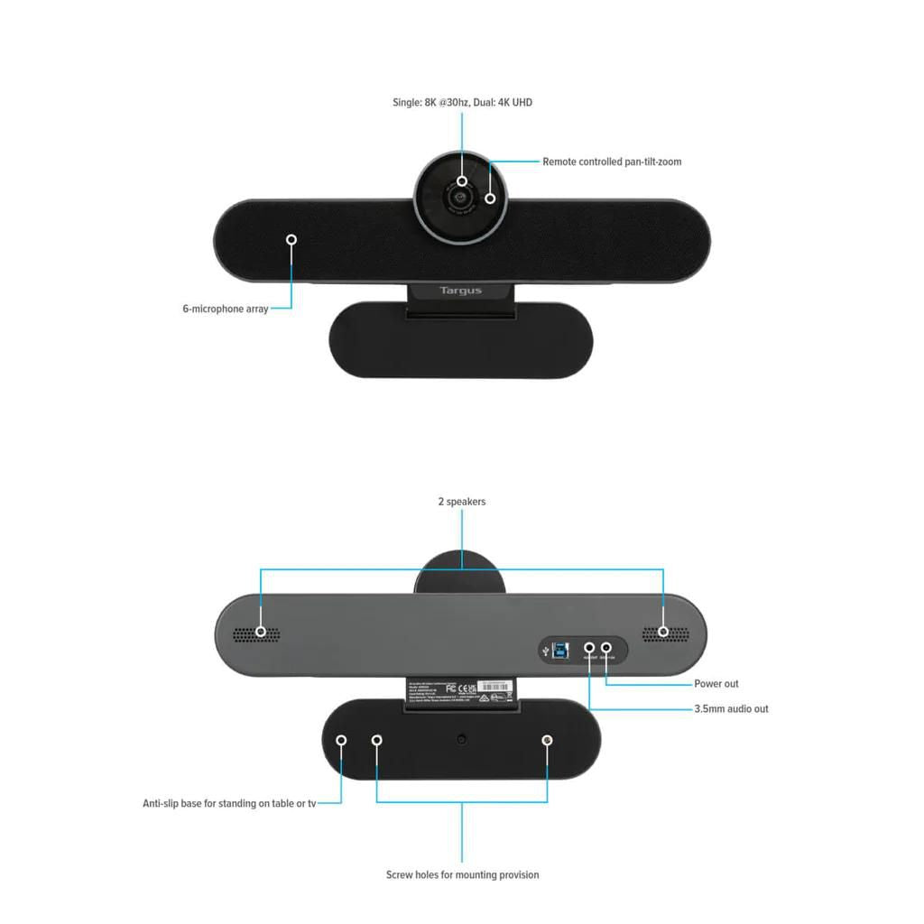 Targus All-in-One 4K Video Conferencing System with 120° Camera & 6 Microphones | AEM350EUZ Webcam Targus