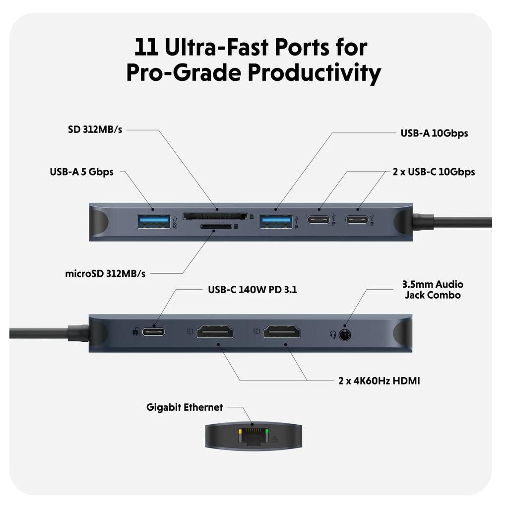 Targus HyperDrive Next 11-Port USB-C Hub with Dual 4K 60Hz HDMI & 140W PD | HD4006GL Interface Hubs Targus