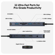 Targus HyperDrive Next 11-Port USB-C Hub with Dual 4K 60Hz HDMI & 140W PD | HD4006GL Interface Hubs Targus