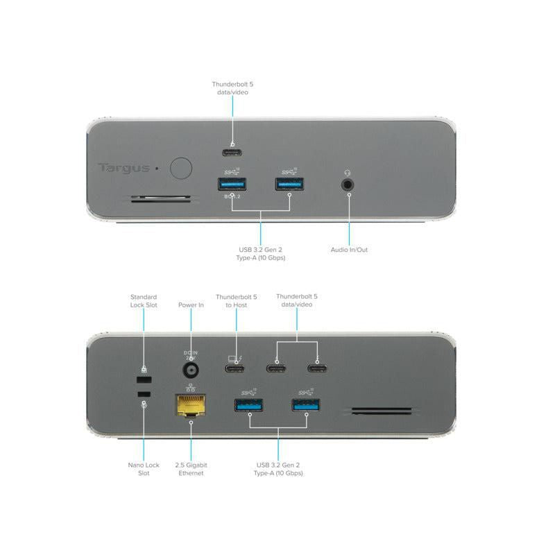 Targus Thunderbolt 5 Triple 8K Docking Station with 140W Power Delivery – Silver | DOCK230EUZ USB Hub & Docking Station Targus