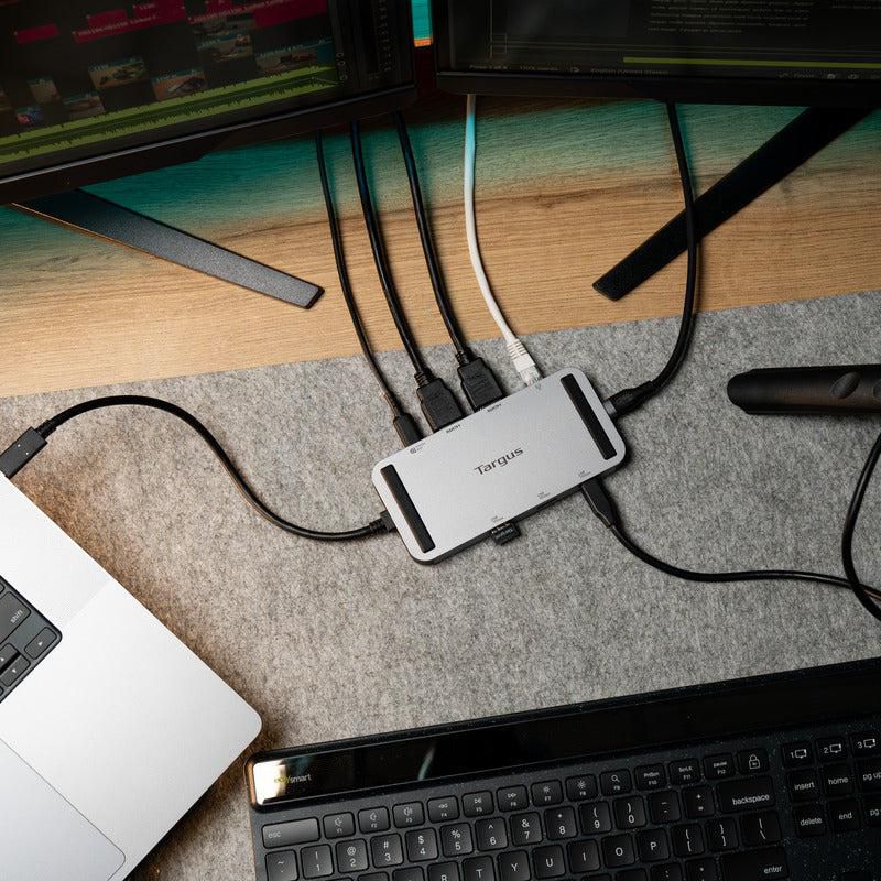 Targus USB4 Compact Docking Station with Dual 4K/8K HDMI & 140W Power Delivery – Silver | DOCK429GL USB Hub & Docking Station Targus