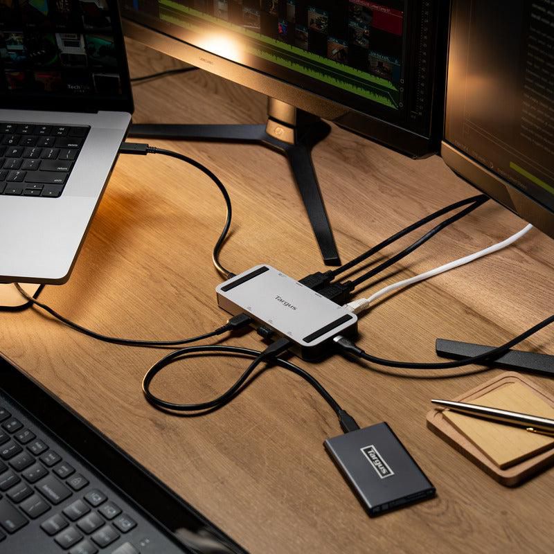 Targus USB4 Compact Docking Station with Dual 4K/8K HDMI & 140W Power Delivery – Silver | DOCK429GL USB Hub & Docking Station Targus