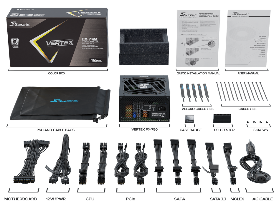 Seasonic VERTEX PX-750 Power Supply Unit 750 W 24-Pin ATX ATX Black