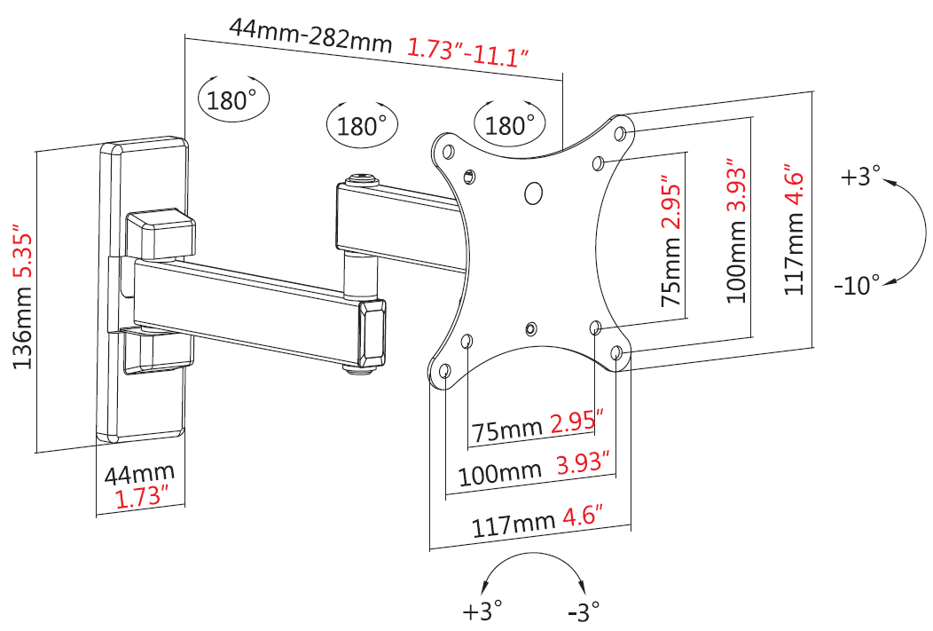 Vision 13" - 27" Black Monitor Wall Arm Mount | VFM-WA1X1B Wall Mount Bracket Vision