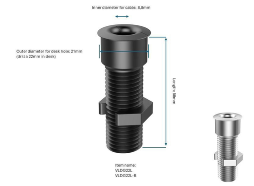 Vivolink Desk Cable Grommet, Black Aluminum, Large for Up to 55mm Desk Plates | VLDG22L-B Cable Organizers Vivolink