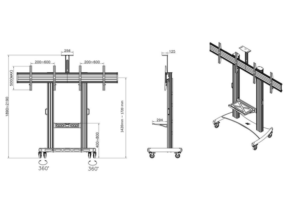 Vivolink Dual Screen Mobile Stand, For 40"-65" Displays | VLFS4065X2 Monitor Mounts & Stands Vivolink