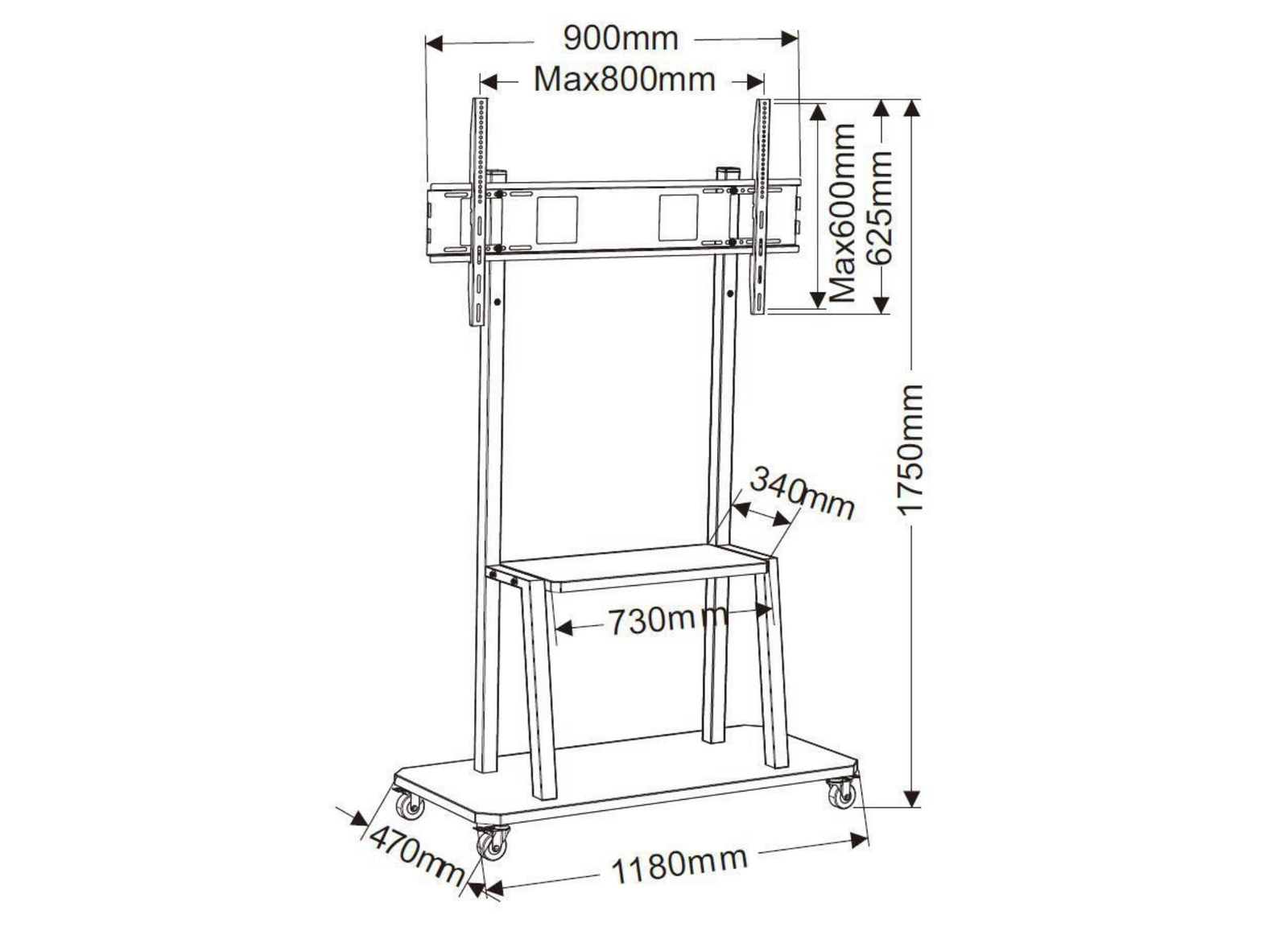Vivolink Pro Mobile TV Stand For Large Displays, Max 150kg | VLFS4290 Mobile Trolley Vivolink