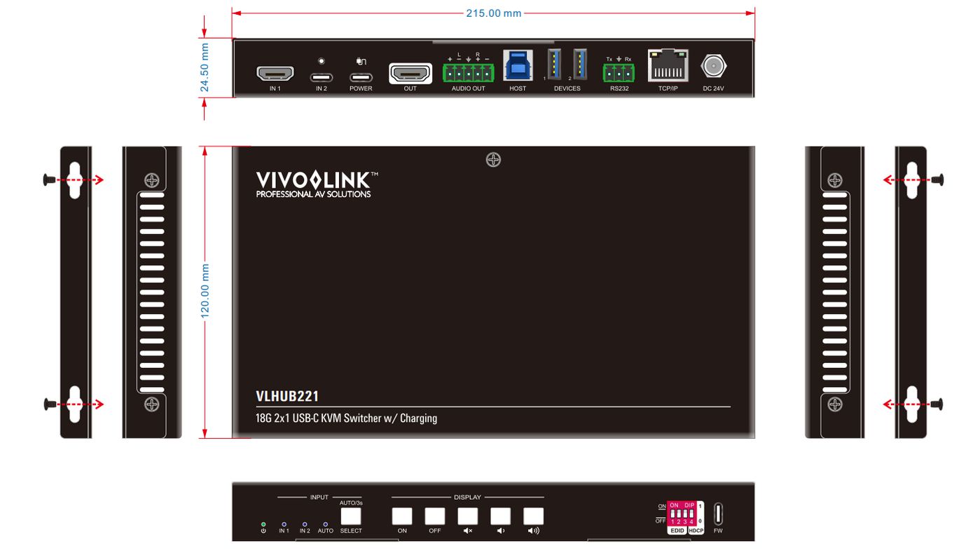 Vivolink 4K 2x1 Meeting Room HUB + Switcher w/soft Codec & CEC | VLHUB221 Adapter / Converter Vivolink