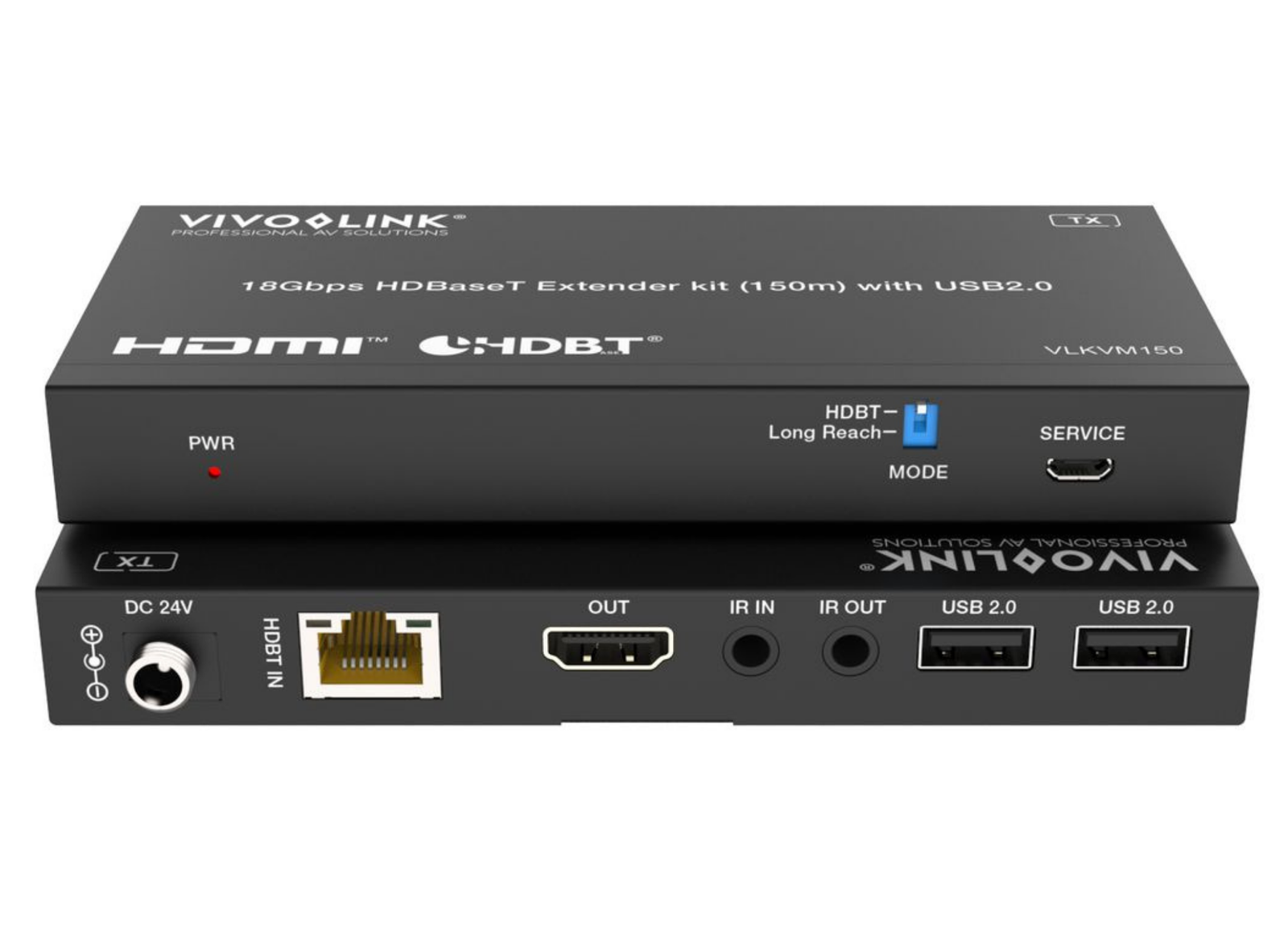 Vivolink 18Gbps HDBaseT KVM Extender Kit 4K60 (150m) with USB 2.0 | VLKVM150 AV Extender Vivolink