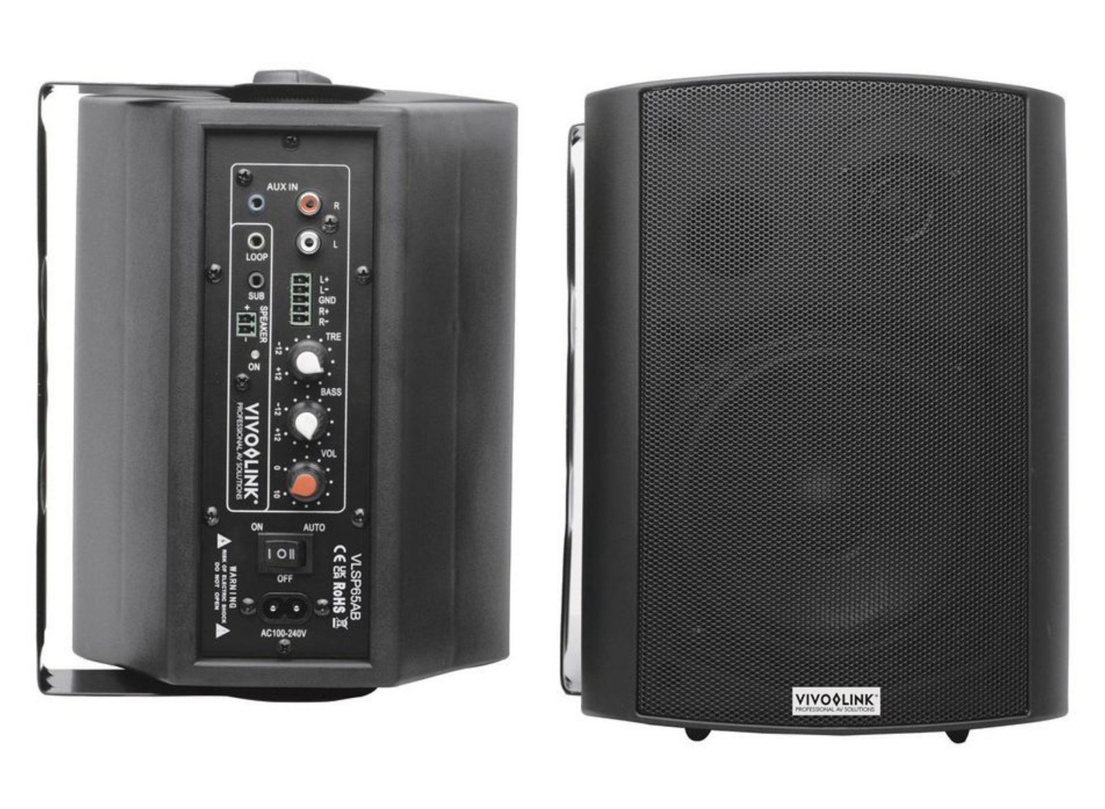 Vivolink Active Speaker Set 2x30W 5.25" Wall-Mount Stereo Speakers – Black | VLSP65AB Speaker Vivolink