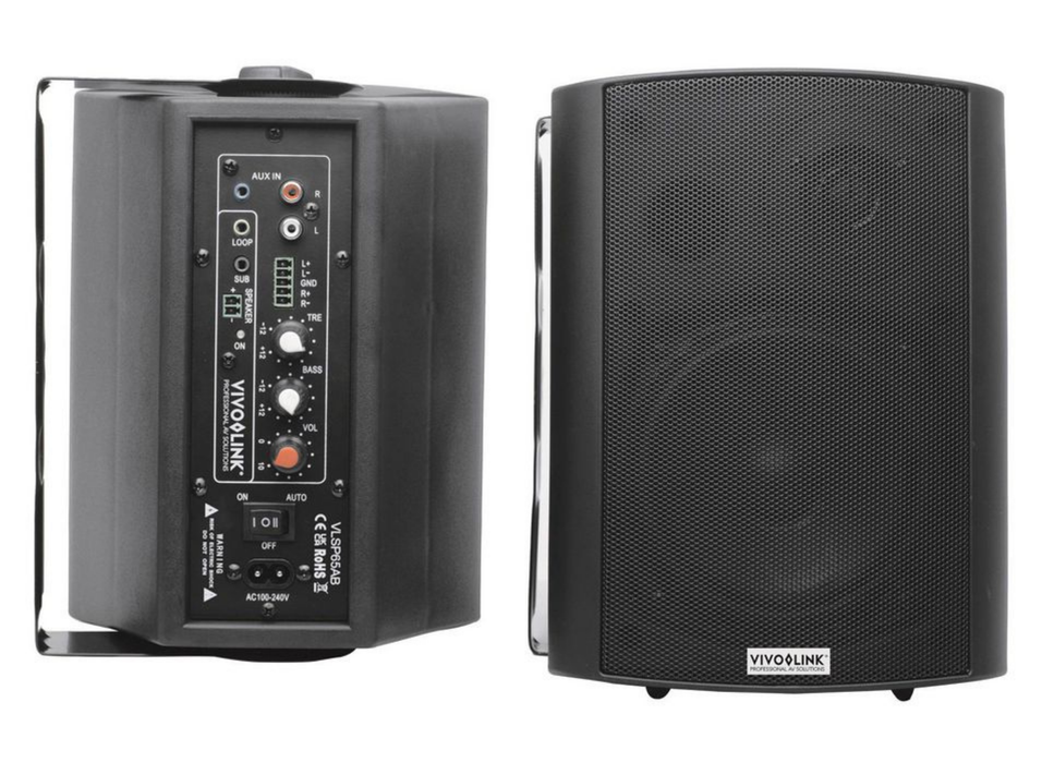 Vivolink Active Speaker Set 2x30W 5.25" Wall-Mount Stereo Speakers – Black | VLSP65AB Loudspeaker Vivolink