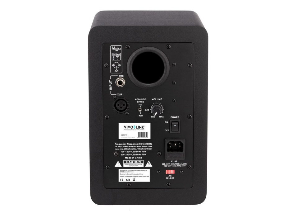 Vivolink Studio 70 Active 2-Way Bi-Amplified Speaker – Black | VLSP70 Loudspeaker Vivolink