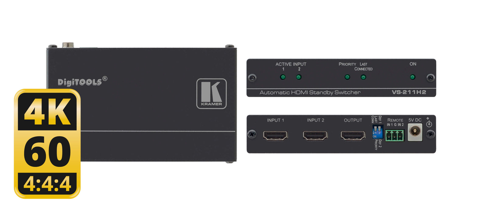 Kramer VS-211H2 HDMI 2x1 Switcher | 17.8Gbps | Auto/Manual Switching Video Switches Kramer