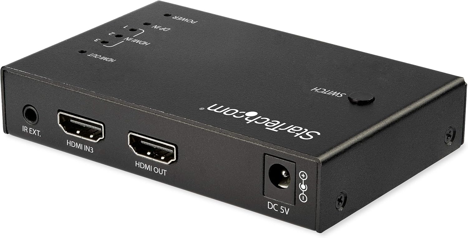 StarTech 4-Port HDMI Switch 4K 60Hz with Auto Switching | VS421HDDP Video Switch Startech