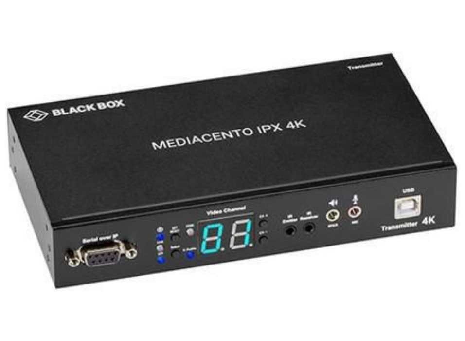 Black Box HDMI-over-IP Extender MediaCento IPX 4K, USB Audio Serial IR | VX-HDMI-4KIP-TX