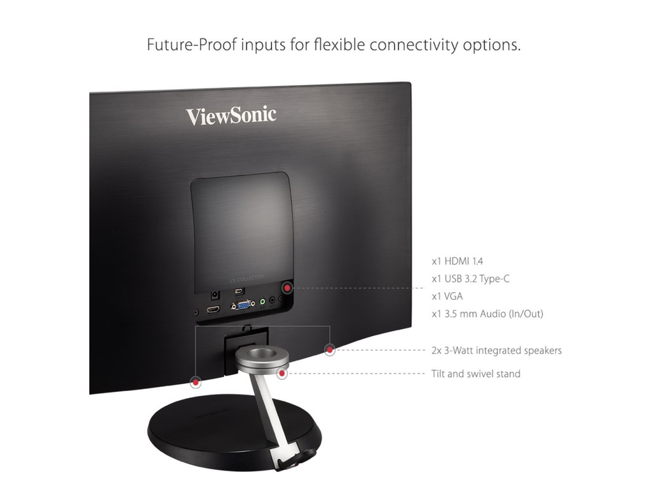 ViewSonic VX2485-MHU 24" 1080p Thin-Bezel IPS Monitor with 60W USB C and HDMI Desktop Monitor ViewSonic