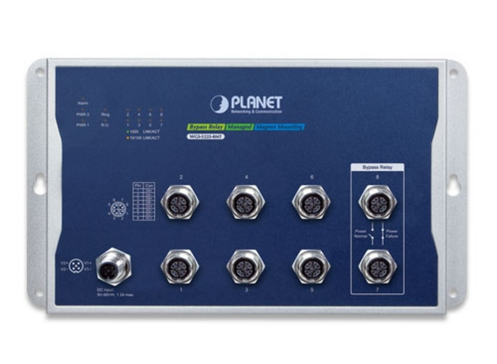 Planet Industrial L2+ 8-Port 10/100/1000T M12 Wall-mount Managed Switch | WGS-5225-8MT Network Switch Planet
