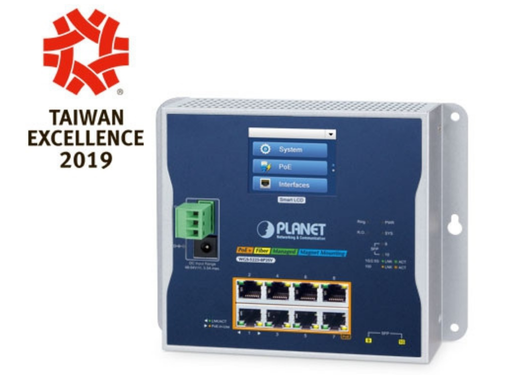 Planet Industrial L2+ 8-port 10/100/1000T 802.3at PoE + 2-port 1G/2.5G SFP Wall-mount Managed Switch with LCD Touch Screen | WGS-5225-8P2SV Planet Network Switches Planet