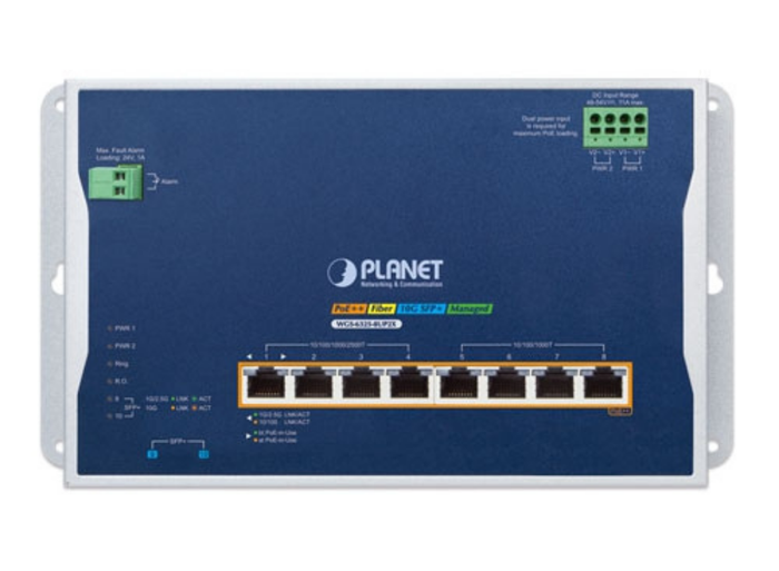 Planet Industrial L3 4-Port 2.5G 802.3bt PoE + 4-Port 10/100/1000T 802.3bt PoE + 2-Port 10G SFP+ Wall-mount Managed Switch | WGS-6325-8UP2X Network Switch Planet