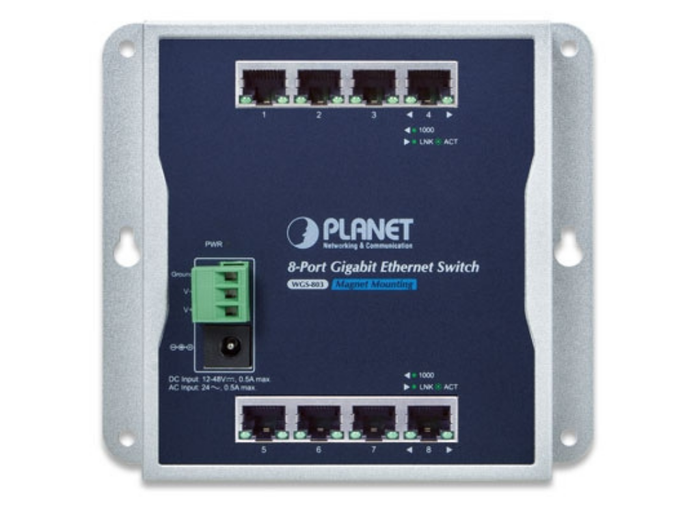 Planet Industrial 8-Port 10/100/1000T Wall-mount Switch | WGS-803 Network Switch Planet