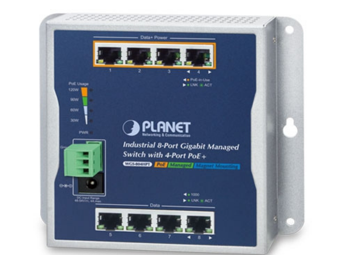 Planet Industrial 8-Port 10/100/1000T Wall-mount Managed Switch | WGS-804HPT Network Switch Planet