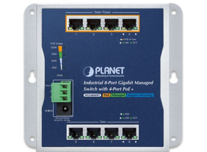 Planet Industrial 8-Port 10/100/1000T Wall-mount Managed Switch | WGS-804HPT Network Switch Planet