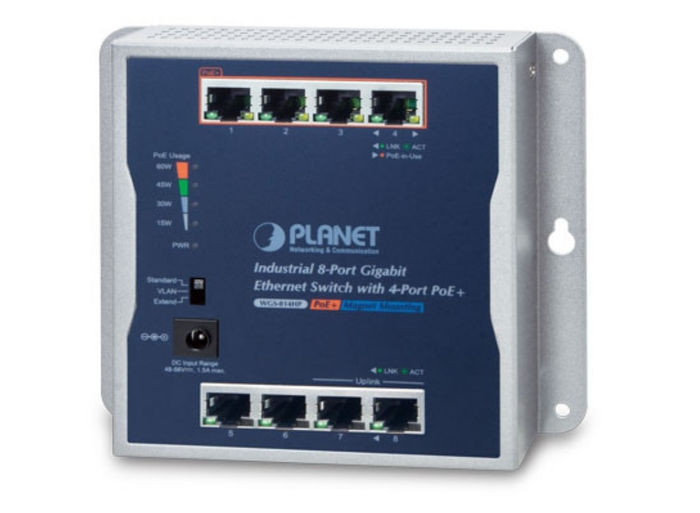 Planet Industrial 8-Port 10/100/1000T Wall-mounted Gigabit Switch with 4-port PoE+ | WGS-814HP Network Switch Planet