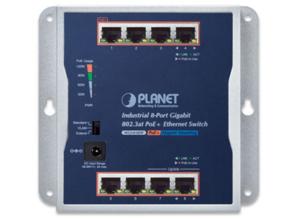 Planet Industrial 8-Port 10/100/1000T Wall-mounted Gigabit PoE+ Switch | WGS-818HP Network Switch Planet