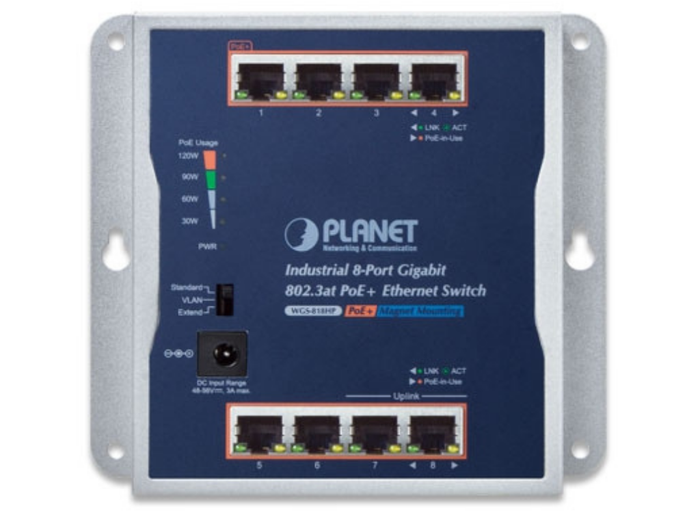 Planet Industrial 8-Port 10/100/1000T Wall-mounted Gigabit PoE+ Switch | WGS-818HP Network Switch Planet