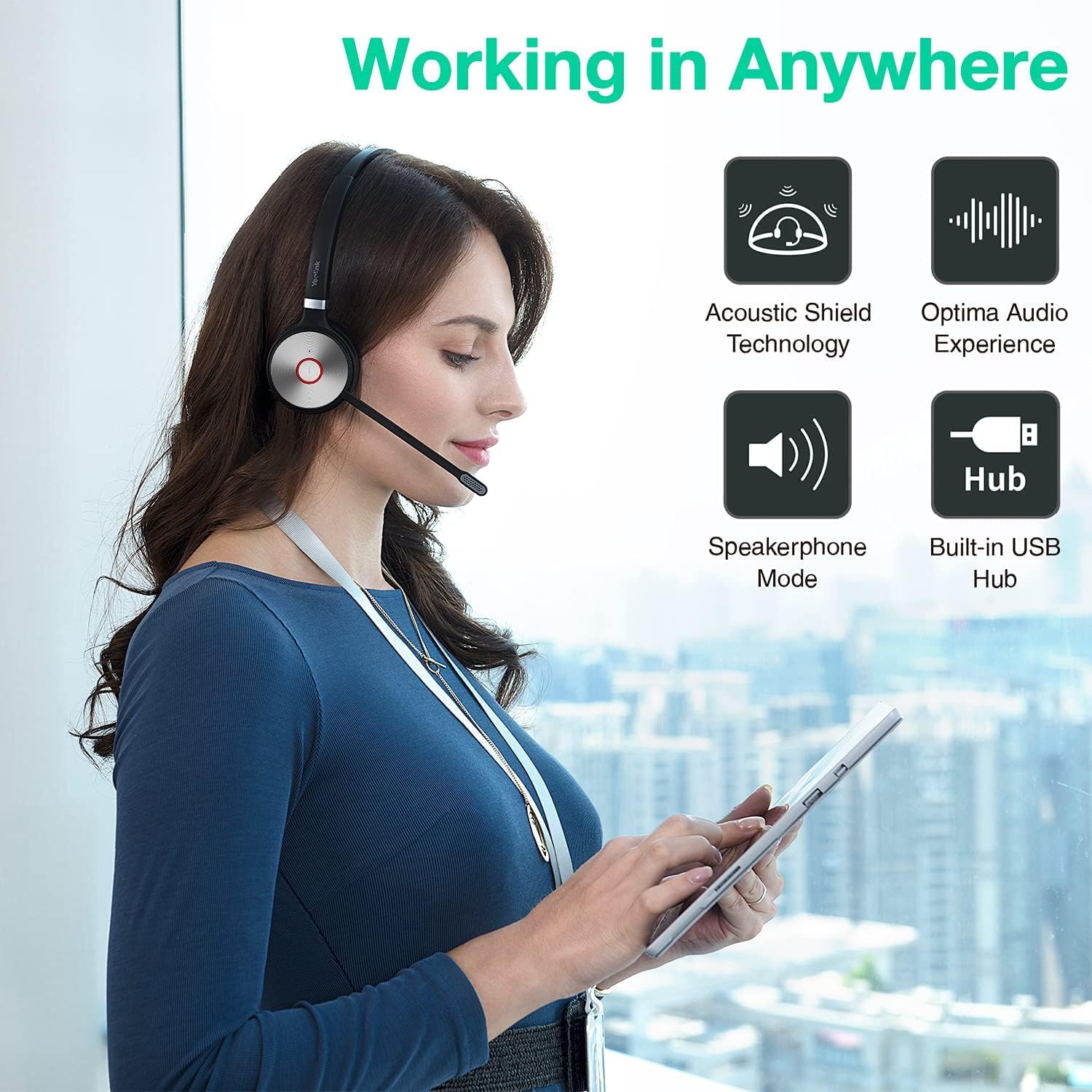 Yealink WH62DUAL-TEAMS Dual Ear Over The Head Desct Wireless Headset Headset Yealink