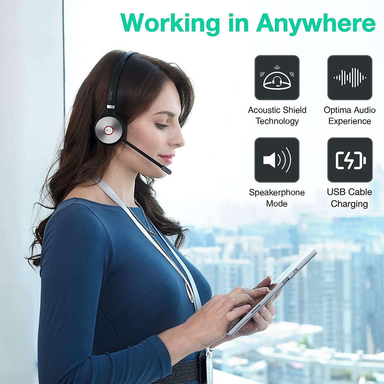 Yealink WH62PORTABLE-DUAL-TEAMS Dual Ear Over The Head Dect Wireless Headset Portable Edition Headset Yealink