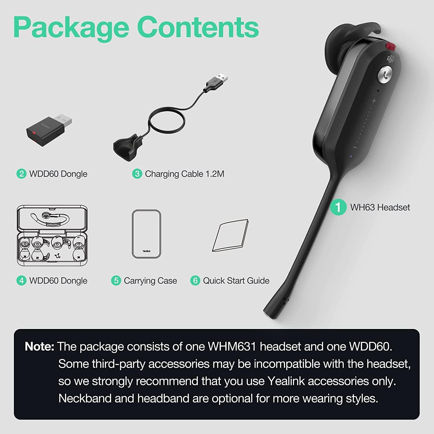 Yealink WH63PORTABLE-TEAMS Teams Desct Wireless Single Ear Headset - Portable Edition Headset Yealink
