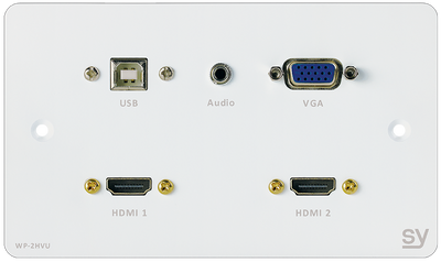 SY Electronics Dual HDMI, VGA & USB-A 2-Gang Wall Plate - White | SY-WP-2HVU-BW Wall Plates & Switch Covers SY Electronics