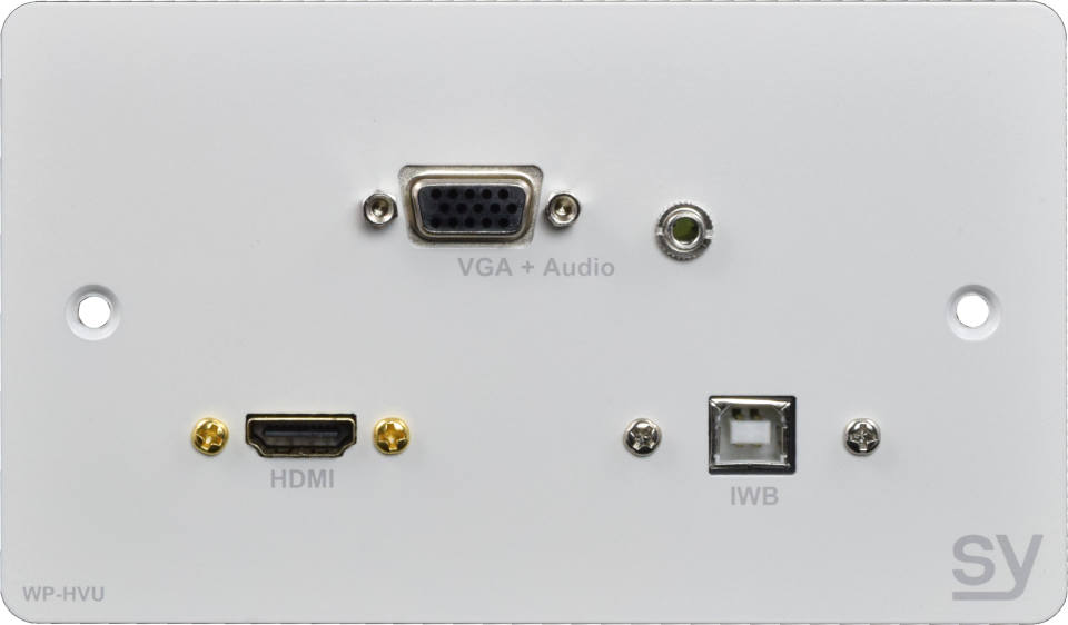 SY Electronics HDMI, VGA & USB-B Double Gang Wall Plate - White | SY-WP-HVU-BW