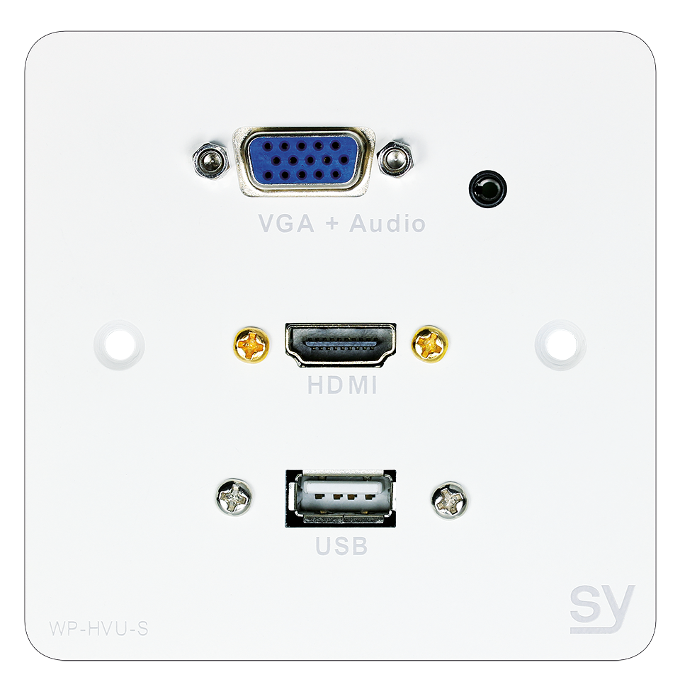 SY Electronics HDMI, VGA & USB-A Single Gang Wall Plate | SY-WP-HVU-SW