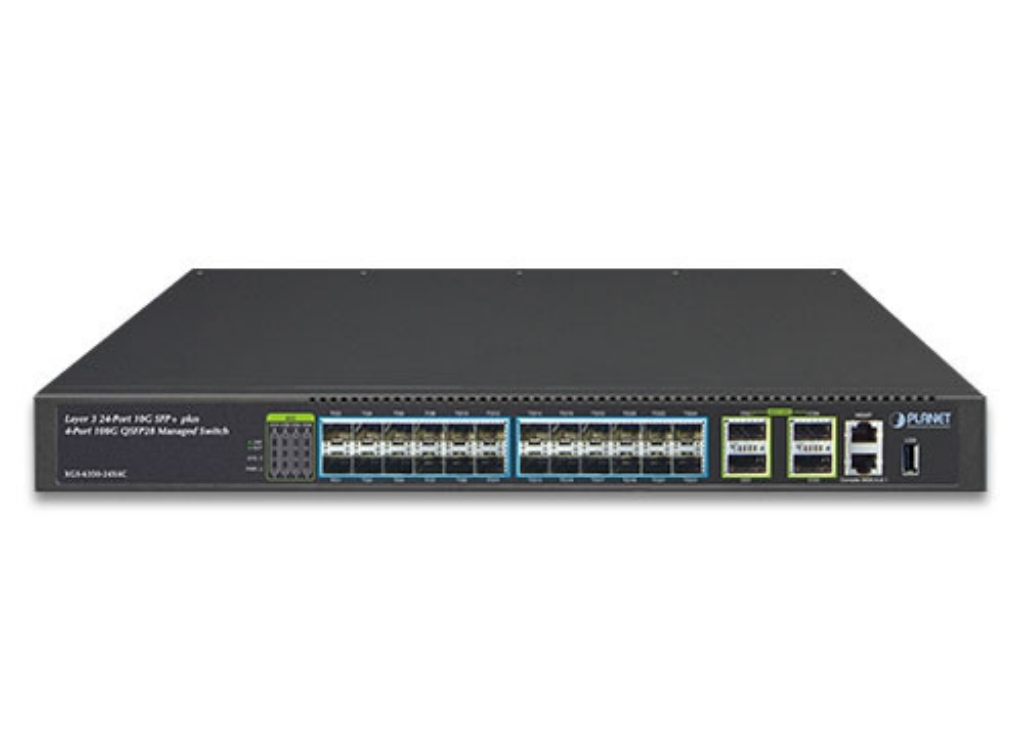 Planet Layer 3 24-Port 10G SFP+ + 4-Port 100G QSFP28 Managed Switch | XGS-6350-24X4C Video Signal Converter Planet