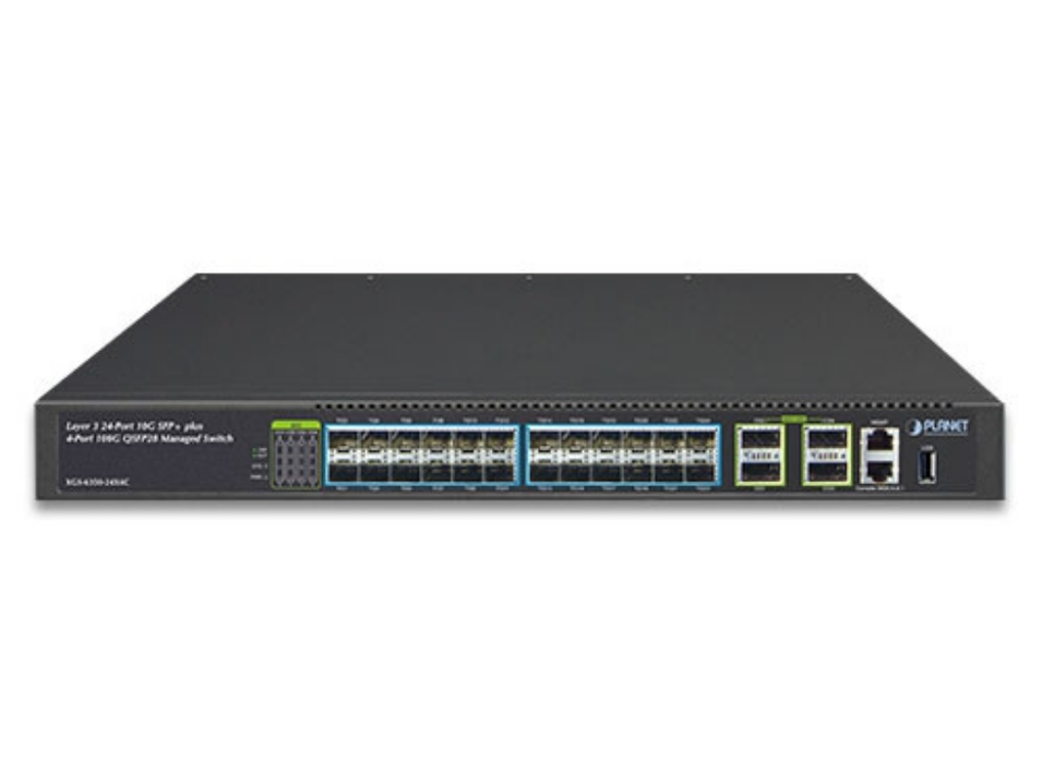 Planet Layer 3 24-Port 10G SFP+ + 4-Port 100G QSFP28 Managed Switch | XGS-6350-24X4C