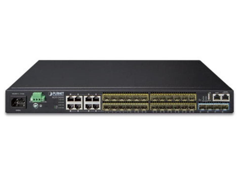 Planet Layer 3 24-Port 100/1000X SFP + 8-Port Shared TP + 4-Port 10G SFP+ Stackable Managed Switch (100~240V AC, 36-75V DC) | XGS3-24242 Planet Network Switches Planet