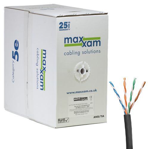 Cablenet Cat5e Black U/UTP LSOH 24AWG 305m Reelex Box Solid CPR Dca Cable LAN / Ethernet Cable Cablenet