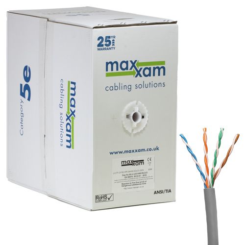 Cablenet Cat5e Grey U/UTP PVC 24AWG 305m Reelex Box Solid CPR Eca Cable LAN / Ethernet Cable Cablenet