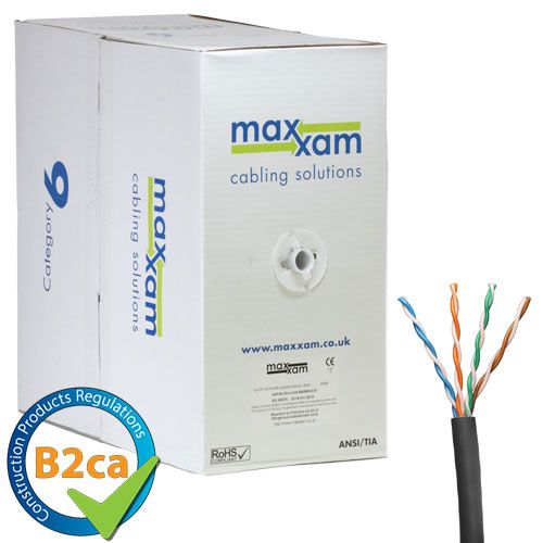 Cablenet Cat6 Black U/UTP LSOH 24AWG Solid CPR B2ca Cable 305m Reel in Box LAN / Ethernet Cable Cablenet