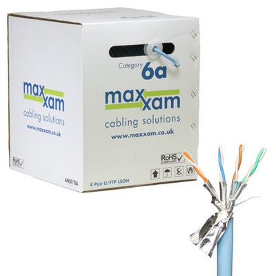 Cablenet Cat6a Ice Blue F/FTP LSOH 23AWG Solid CPR B2ca Cable 305m Reel in Box Ethernet Cable Cablenet