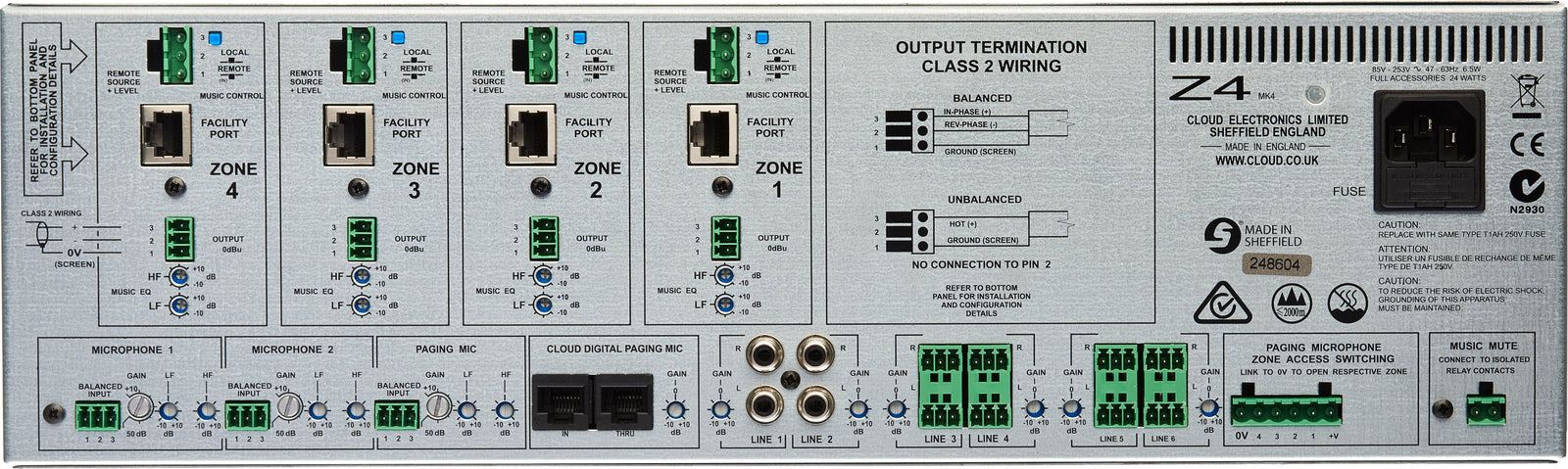 Cloud Electronics Z4MK4EK 4 Channel Zone Mixer Audio Mixer Cloud Electronics