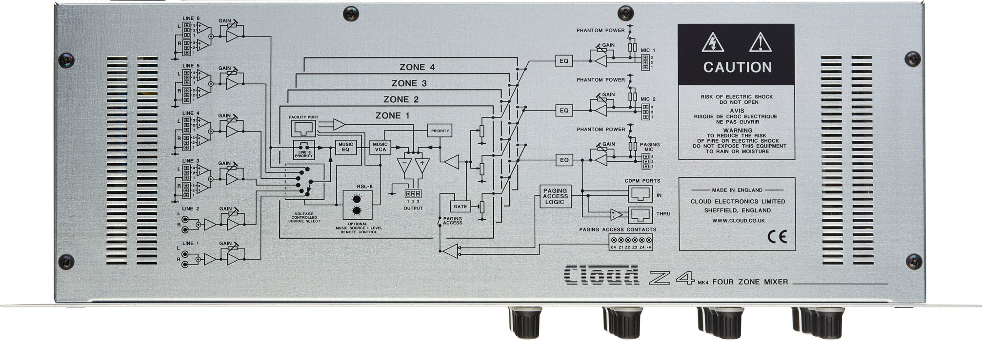 Cloud Electronics Z4MK4EK 4 Channel Zone Mixer Audio Mixer Cloud Electronics
