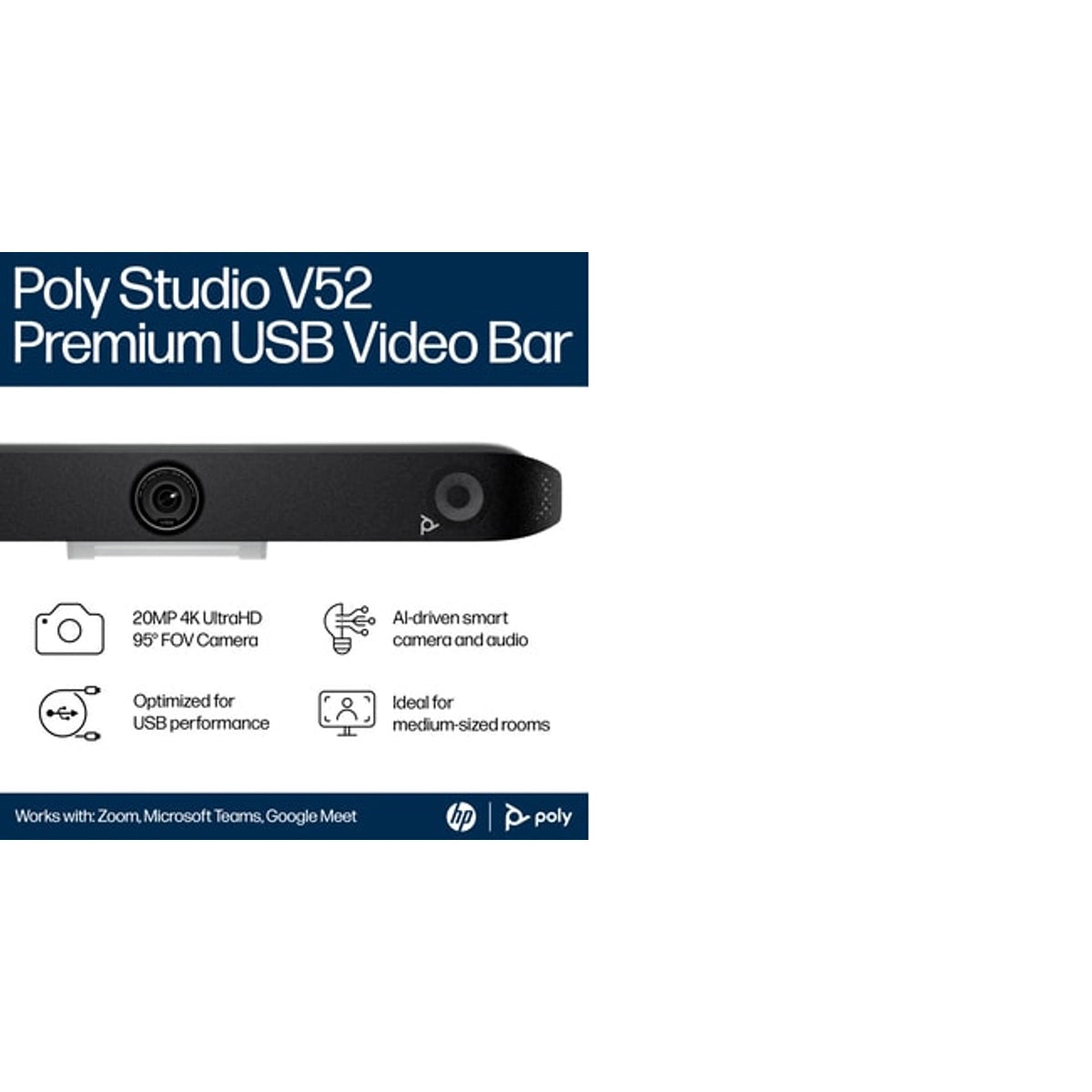 POLY Studio V52 USB Video Bar | A09D4AA#ABU Video Conferencing System Poly