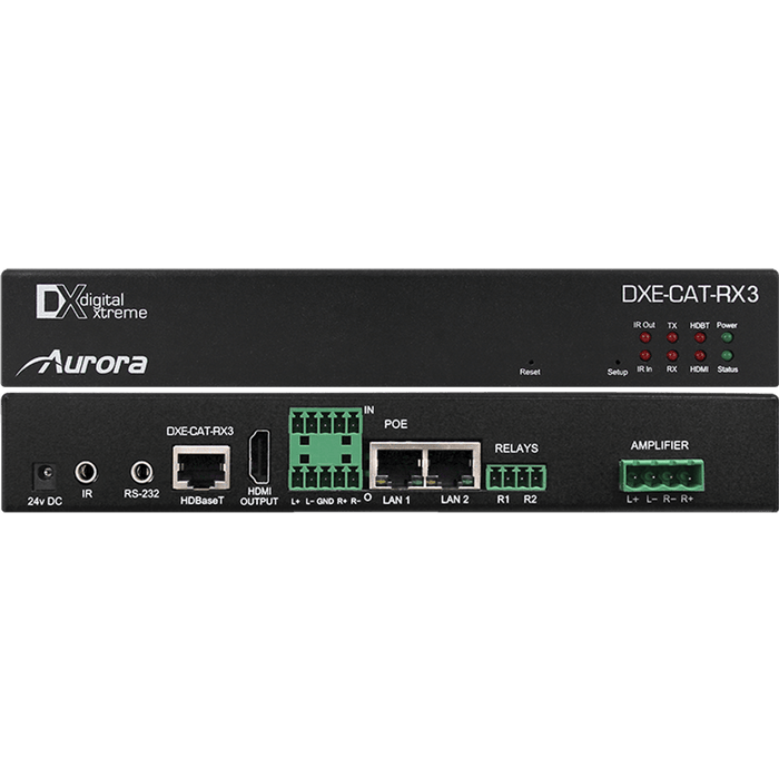 Aurora Multimedia DXE-CAT-RX3 HDBaseT Receiver w/Dual Relay & Audio AV Extender Aurora